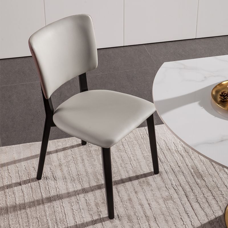 Solid Wood Frame Dining Chairs Modern Faux Leather Armless Chair