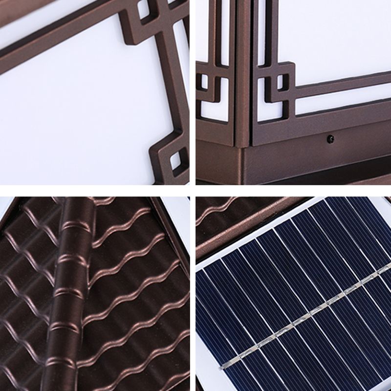 Rectangle Shape Metal Outdoor Light Modern 1 Light Solar Pillar Lights