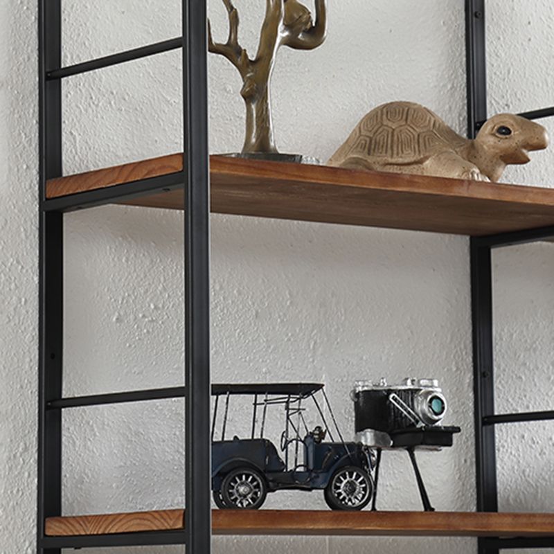 Wall Unit Industrial Bookshelf with Iron Frame Pine Wood Shelf