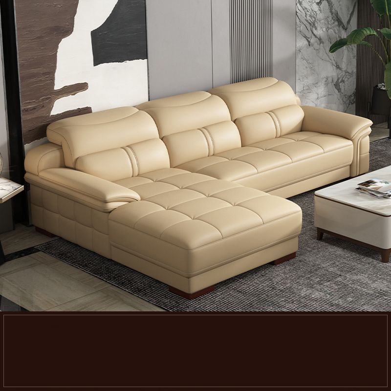 38"H Contemporary Sectional Sofa Beige Leather Tufted Sectional
