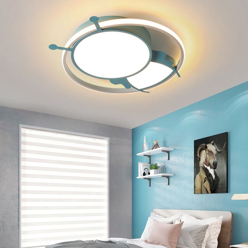 Metal Ring Flush Mount Lamp Kids LED Pink/Yellow Flush Pendant Light with Acrylic Bee Shade in Warm/White Light