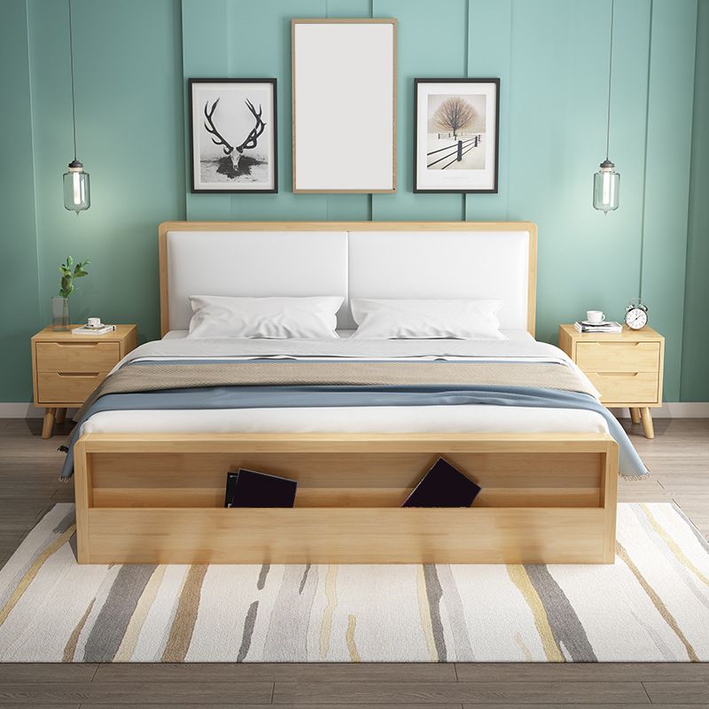 Wood and Upholstered Panel Bed Rubberwood Standard Bed Walnut and Natural