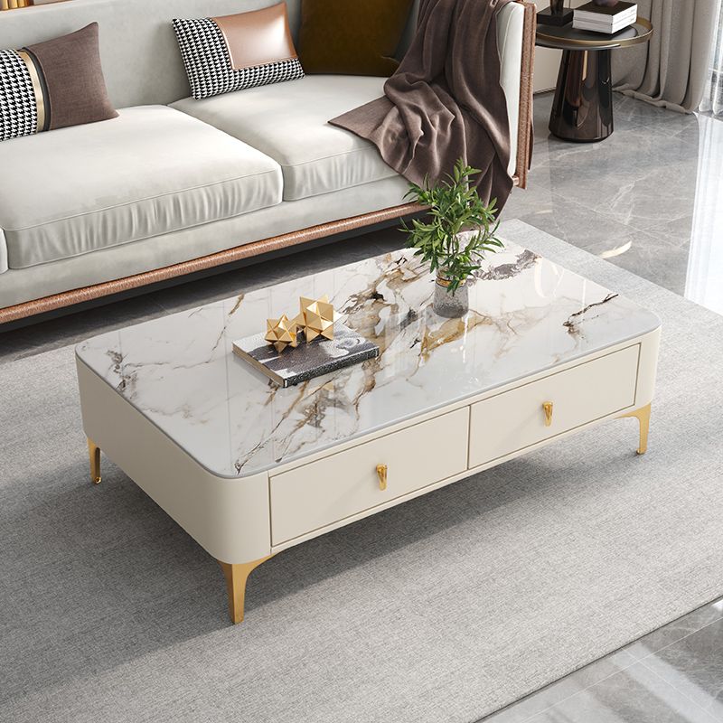 4 Legs Slate Coffee Table Rectangle Single Coffee Table with 2 Drawers