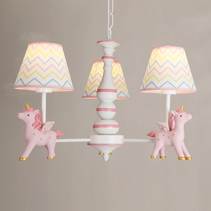 Childrens Unicorn Chandelier Lighting Resin Nursery Pendant Light with Empire Shade