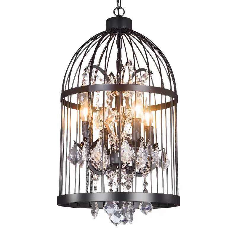 Birdcage Restaurant Ceiling Chandelier Farmhouse Crystal Suspension Pendant Light