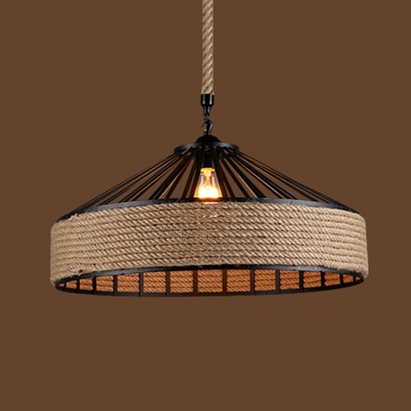 Industrial Rope Commercial Pendant Lighting Drum 1-Light Pendant Ceiling Lights