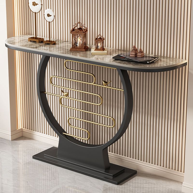 31.5" Tall Stone Console Accent Table Half Moon End Table with Shelf