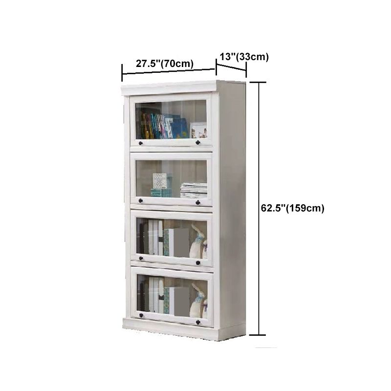 White Vertical Standard Bookcase Solid Wood Bookshelf with Glass Doors