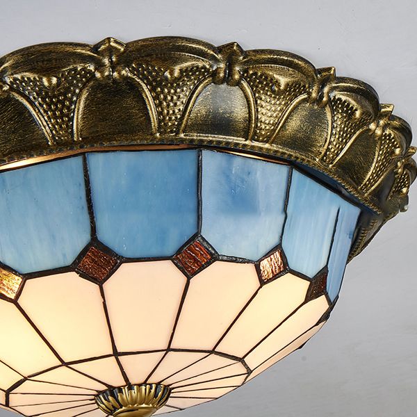 Tiffany LED Ceiling Light Geometric Glass Flush Mount for Living Room