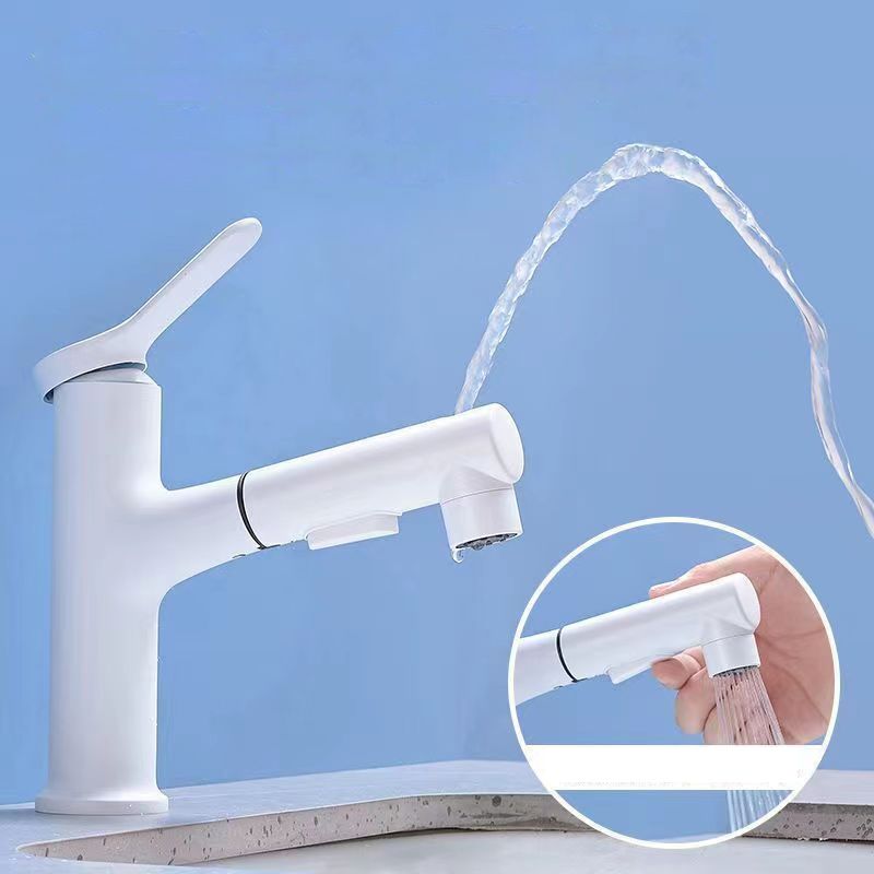 Modern Vessel Sink Faucet Copper 1-Handle Low Arc Retractable Vessel Faucet for Bathroom