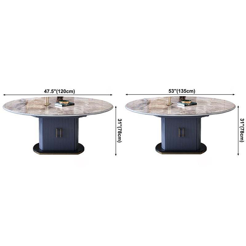 Extendable Round Dining Table Modern Adjustable Sintered Stone Top Table with Storage Pedestal