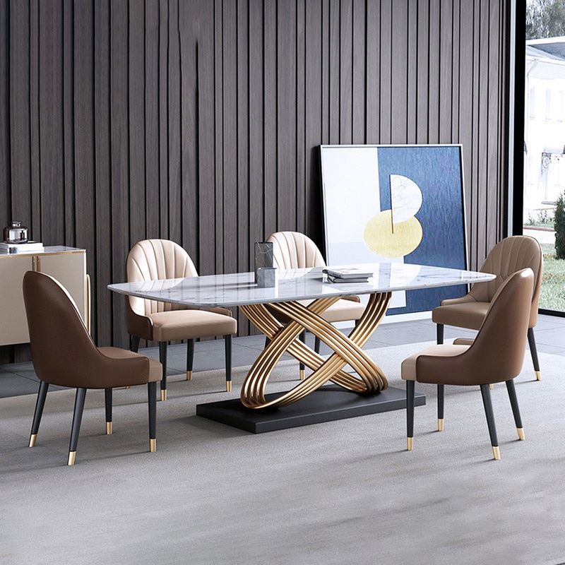 Glam Rectangle Dining Table Set 1/4/5/6/7 Pieces Dinette Set with White Stone Top
