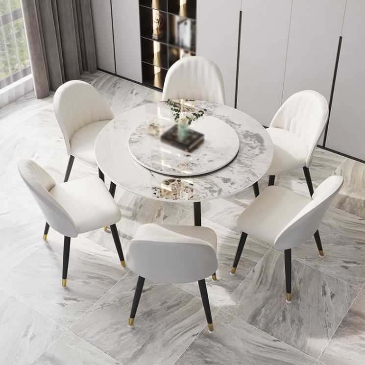 1/4/7 Pcs Metal Modern Dining Room Set with Round Table and Metal Legs Dining Set