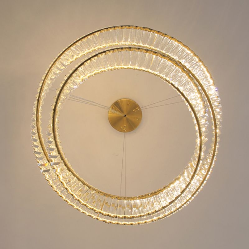 Luz de araña de cristal moderna luz colgante de dos niveles para sala de estar