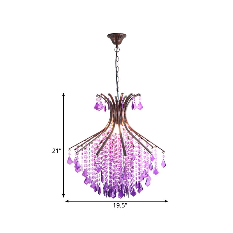 1-Head Pendant Ceiling Light Traditional Restaurant Suspension Lighting with Cascade Crystal in Purple