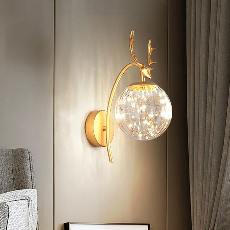 Spherical Wall Sconce with Antlers Nordic Luxury Style Glass Sconces for Living Room Bedroom