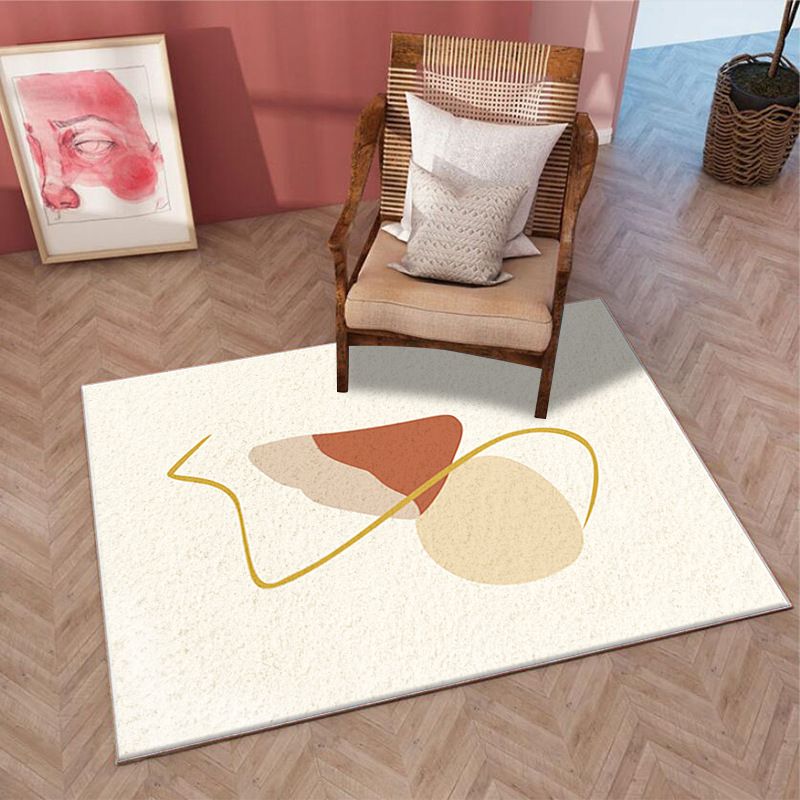 Beige Modern Rug Polyester Abstract Line Rug Washable Rug for Home Decor