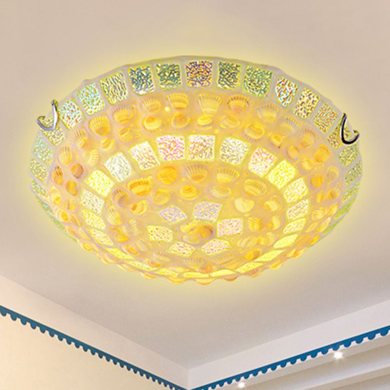 Mozaïeken Glazen Kom Inbouwlamp Mediterrane Gele Plafondlamp met Decoratieve Omhulsel voor Slaapkamer