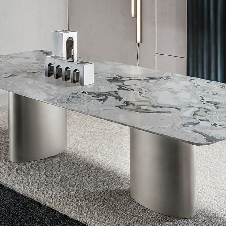 Metal Traditional Luxury Rectangle Table Sintered Stone Top Table for Kitchen