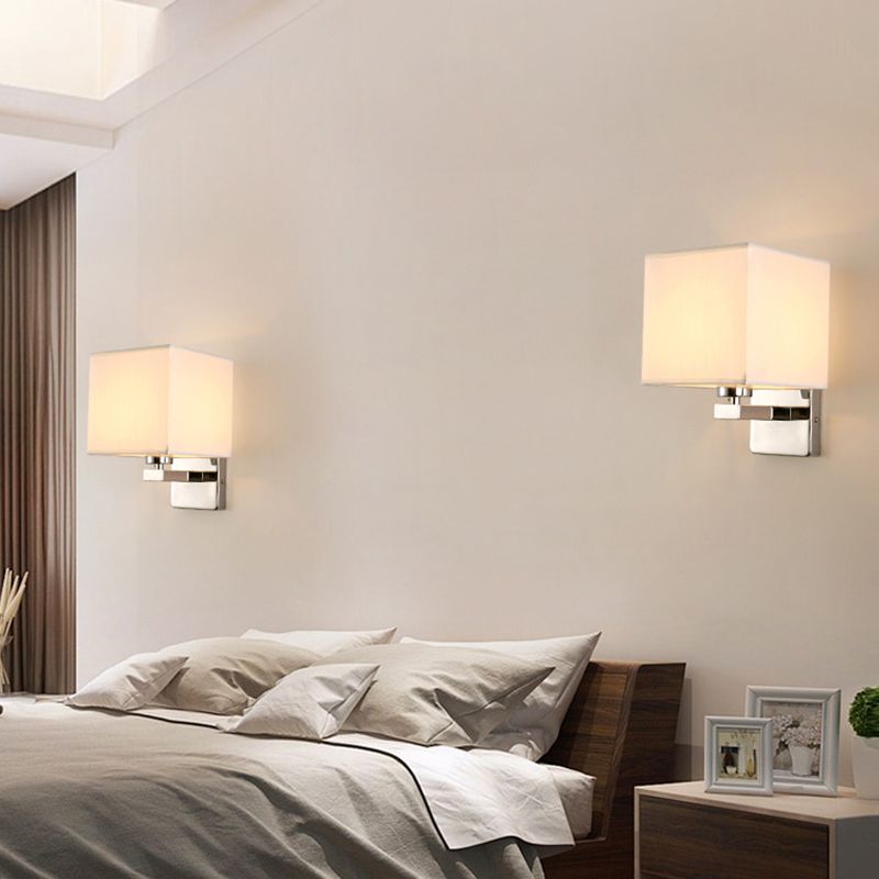 Modern Metal Wall Sconce Rectangle Shape Wall Light with Fabric Shade for Study