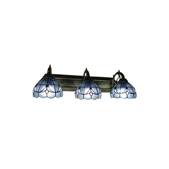 Dome Wall Mount Light with Curved/Arc Arm 3 Lights Stained Glass Vintage Vanity Light for Bathroom