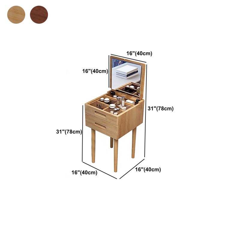 Traditional Solid Wood 2 Drawers Vanity Table with Mirror and Stool