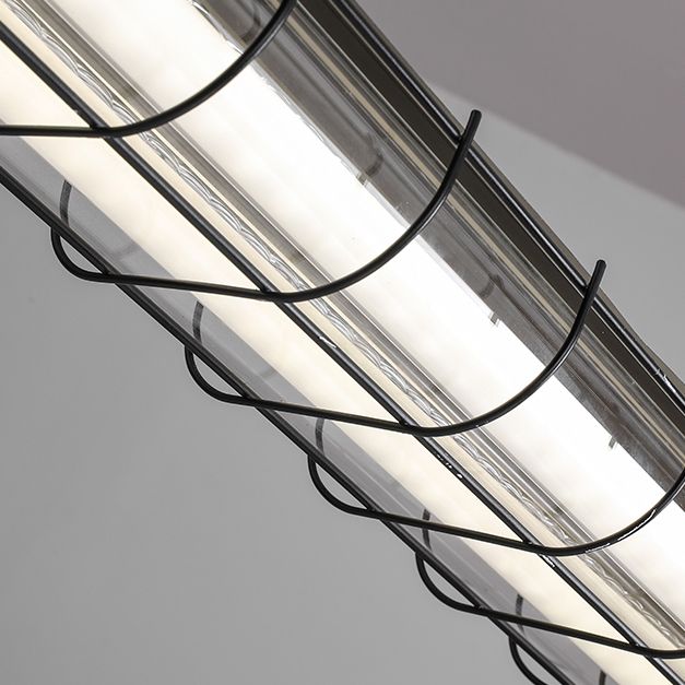 Black Metal Island Light Fixture Industrial Cylinder LED Hanging Lamp with Glass Shade