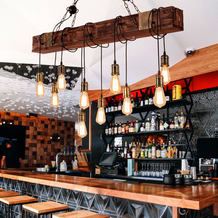 Linear Isola Lighting Wood Retro Industrial Style Impostazioni di illuminazione a sospensione per il ristorante