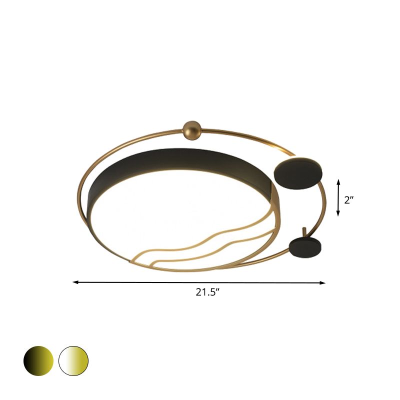 Round Flush Mount Contemporary Iron White and Black/Gold and Black LED Flushmount with Halo Detail in White/Warm Light