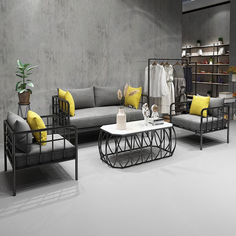 Contemporary Metal Square Arm Sofa Fabric Cushions Sofa for Living Room