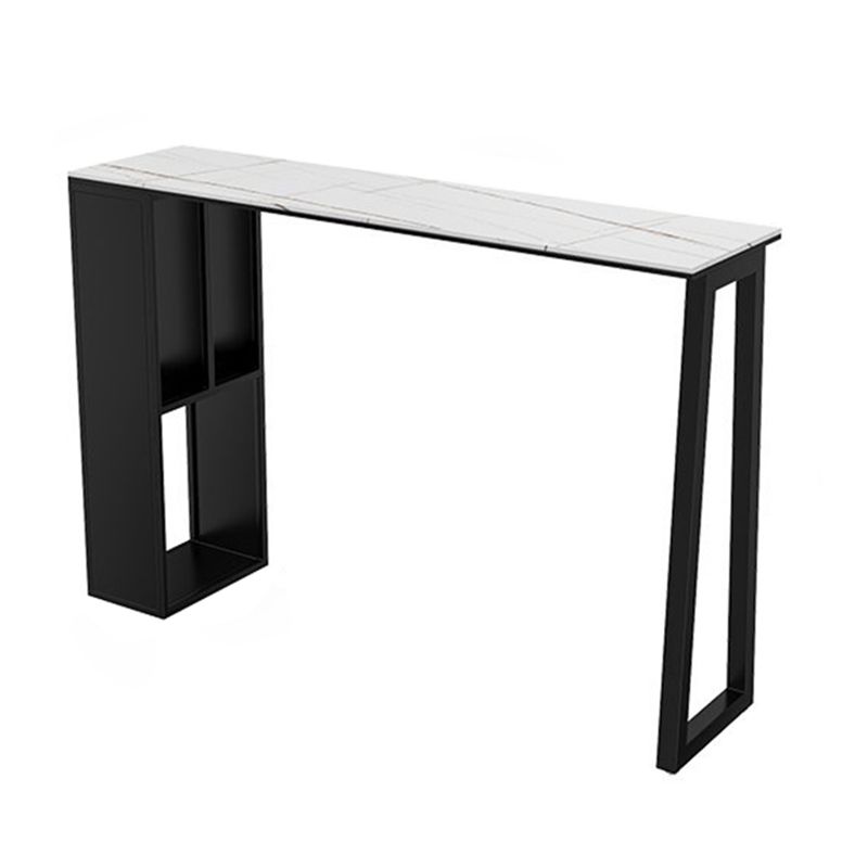 Contemporary Pub Table with Storage Base Matte Finish Stone Top Bar Table