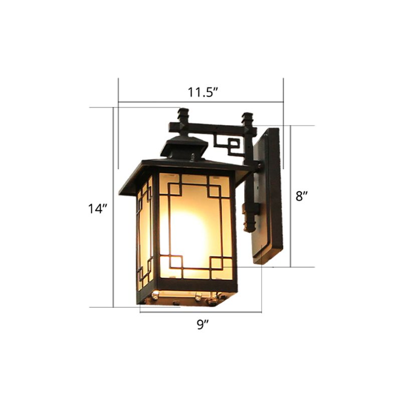 Coffee Finish 1-Bulb Sconce Lamp Traditional Frosted Glass Rectangle Wall Light for Outdoor