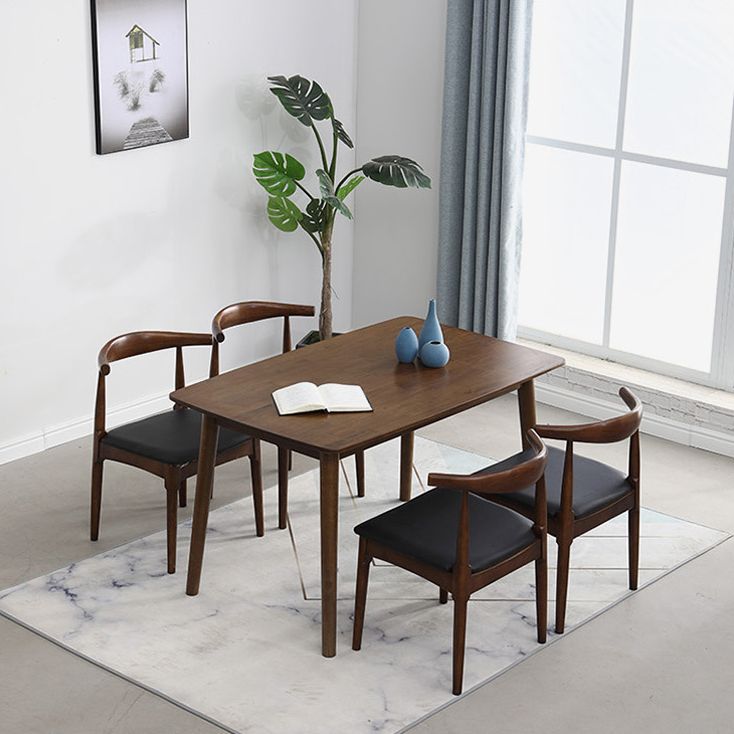 Brown Solid Wood Dining Table Modern Rectangular Furniture with 4 Legs for Office