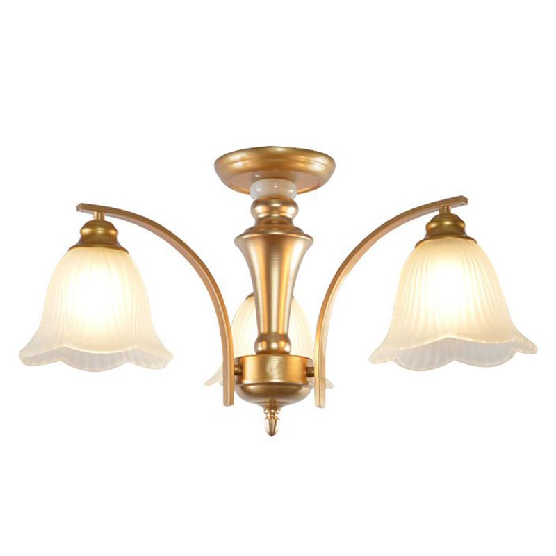 Metallic Ast -Form -Flush Mount Leichte Vintage Wohnzimmer halb Flush -Kraut mit Cremeglasschatten