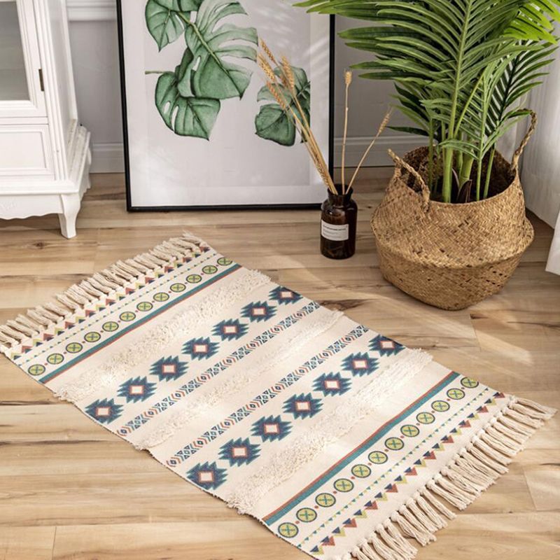 Bohemian Cotton Blend Area Carpet Tribal Print Indoor Rug Fringe Area Rug for Home Decor