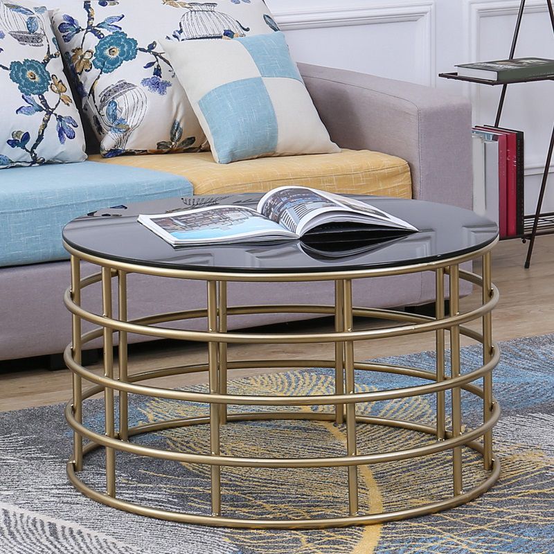 Contemporary Simple Glass Round Coffee Cocktail Table - 17.7" H
