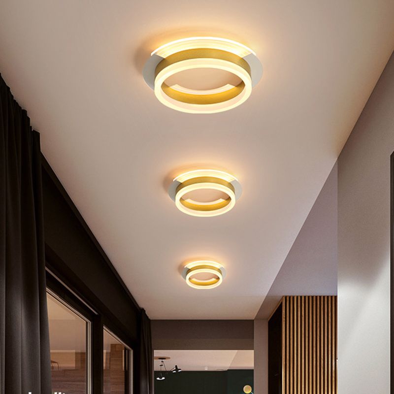 Circular Corridor Ceiling Fixture Metallic LED Contemporary Flushmount Lighting in Gold, Warm/White Light