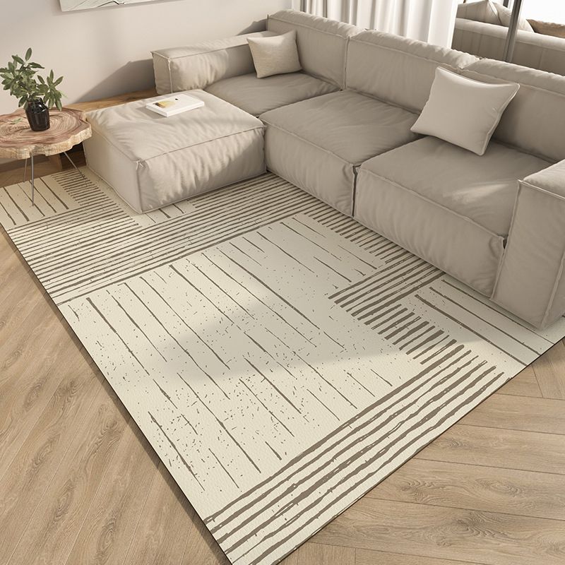 Beige Simple Rug PVC Line Rug Stain Resistant Rug for Living Room