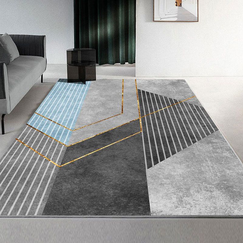 Blue Gray Modern Rug Polyester Print Indoor Rug Washable Rug for Living Room