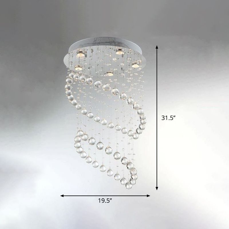 Nickel Circle Flush Mount Lighting Modern 5 Heads Crystal Sphere Flush Light Fixture for Living Room