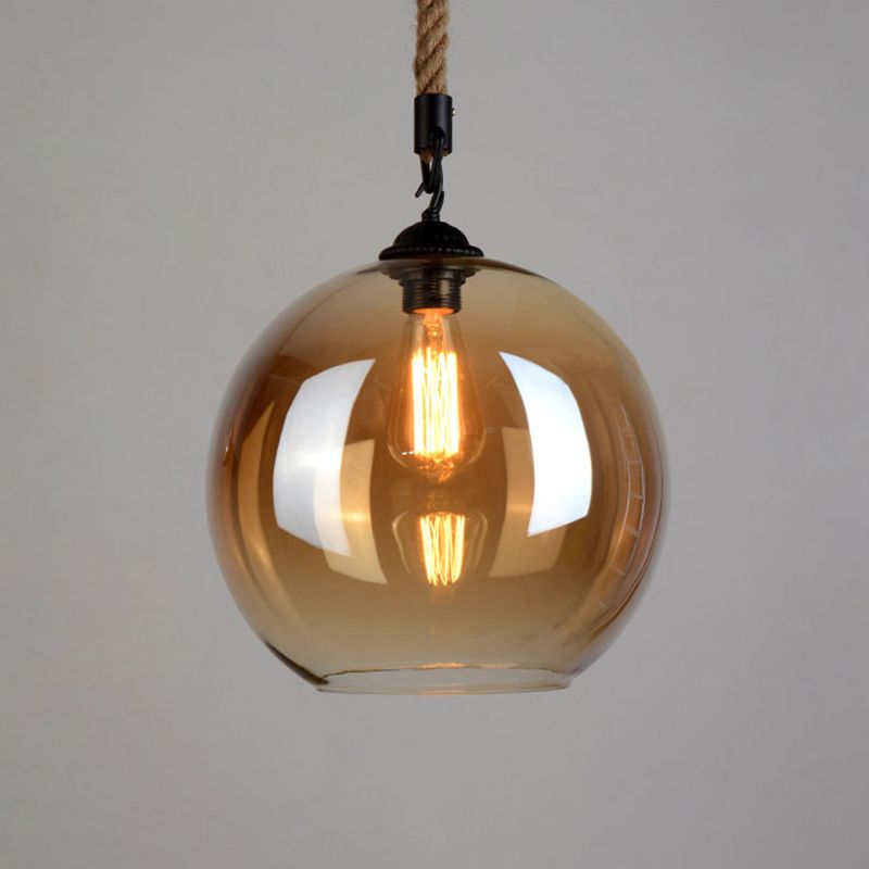 Bernsteinglas Globe Schatten Anhänger Leichtes Vintage Industrial Mini Hanging Lampe mit 39 Zoll verstellbarem Hängelseil