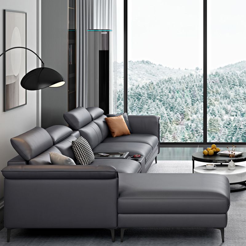 Dark Gray Modern Pillow Top Arm Sectional with Removable Cushions for Living Room