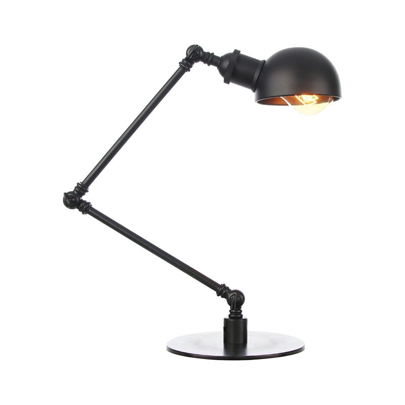 Black/Brass Domed Table Lighting Industrial Style 4"/8.5" Wide 1 Bulb Metallic Table Lamp with Adjustable Arm for Office