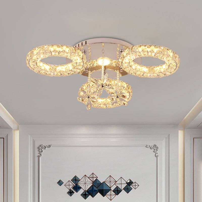 Nikkel hoepel en bloem semi -flush lamp modernistisch led kristal dicht bij plafondverlichting