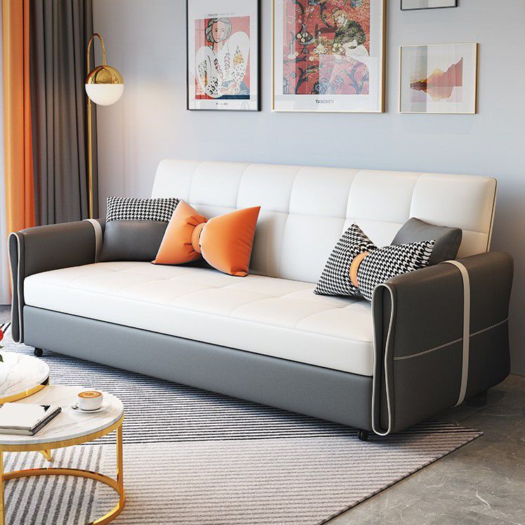 Faux leather Sleeper Sofa Gray 33.46" Wide Sofa Bed with Wheels