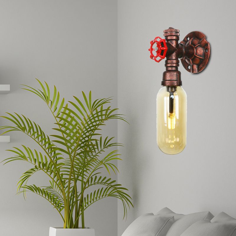 1 Leichte Bernsteinglaswand Lampe Industrie verwitterte Kupfer Oval Schatten Schlafzimmer Leuchte, 9,5 "/10"/12 "H