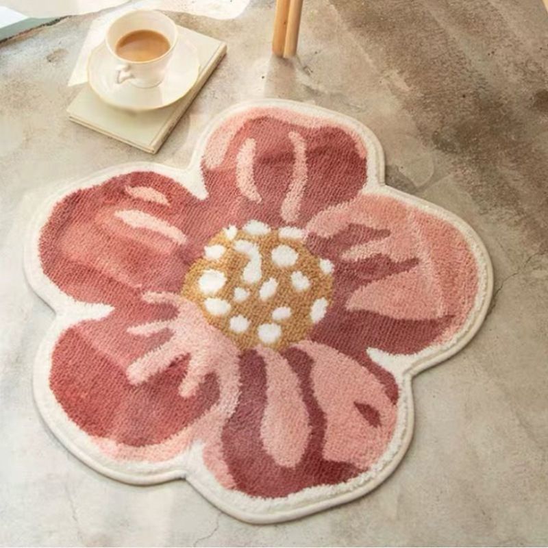Modern Indoor Rug Cartoon Flower Print Polyester Non-Slip Rug Washable Carpet for Home Decor