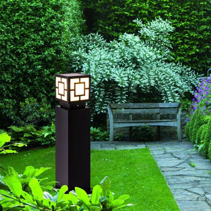 Black Square Solar Landscape Light Vintage Style Acrylic Outdoor LED Pathway Lamp