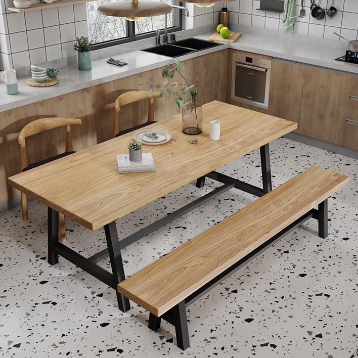 Industriële vaste houten rechthoek dineren kaki standaard eettafel met schroefbasis