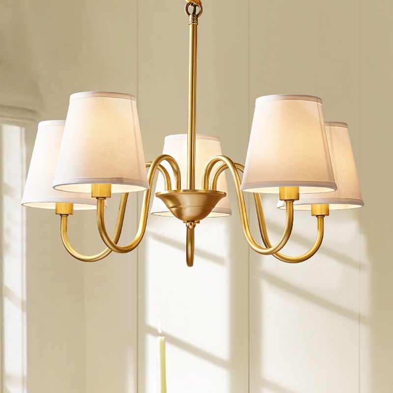 Multi-Head Chandelier Lighting Fixtures American Style Suspension Light with White Fabric Shade